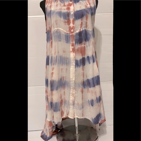 Hot & Delicious sleeveless Tie-Dye button up w/collar Top  size XL - Picture 2 of 12